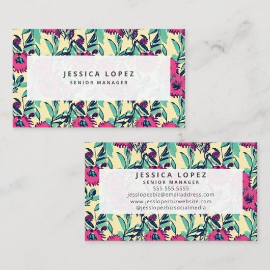 Floral Hot Pink Floral Painting Generic Business C Visitekaartje (Voorkant / Achterkant)