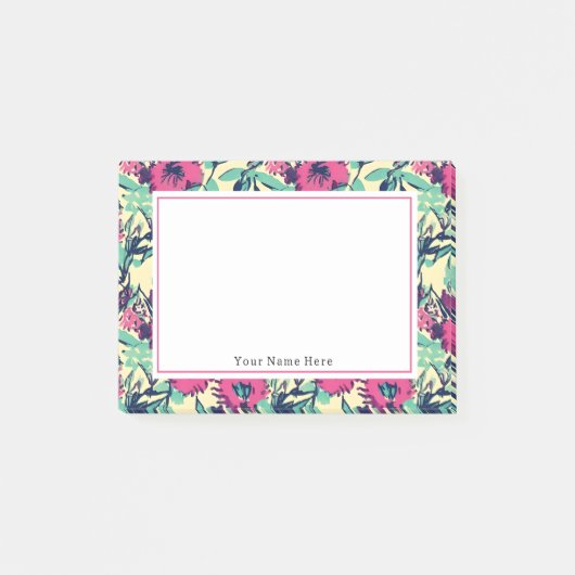 Floral Hot Pink Patroon Post-it® Notes (Voorkant)