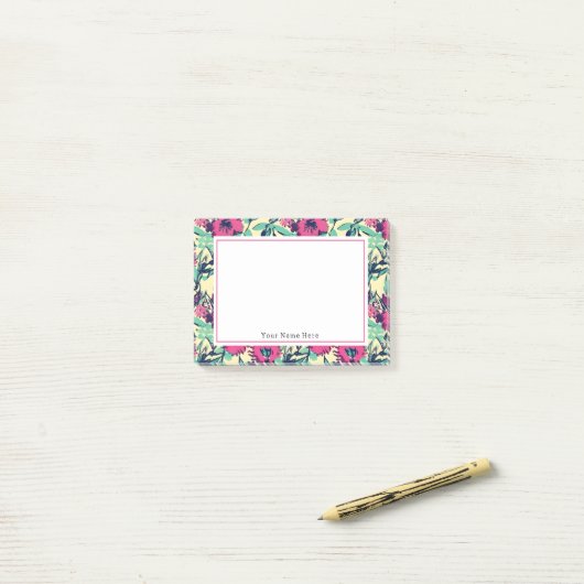 Floral Hot Pink Patroon Post-it® Notes (Op bureau)
