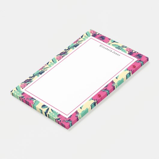 Floral Hot Pink Patroon Post-it® Notes (Schuin)