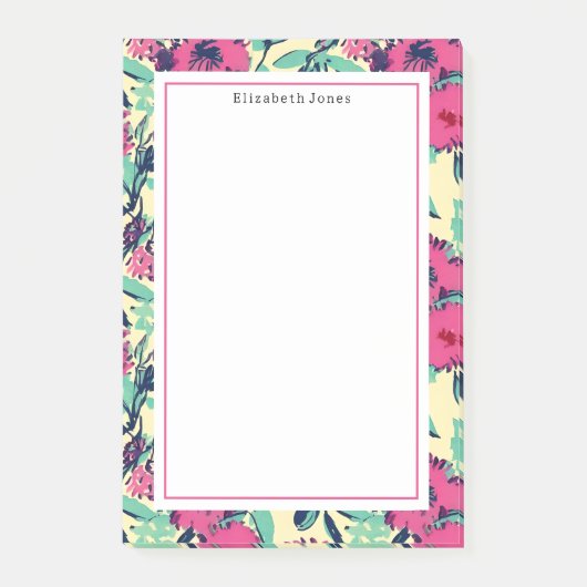 Floral Hot Pink Patroon Post-it® Notes (Voorkant)