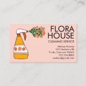 Floral House Cleaning Service Spray Bottle Retro Visitekaartje (Voorkant)