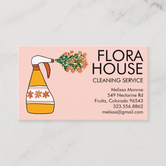 Floral House Cleaning Service Spray Bottle Retro Visitekaartje (Voorkant)