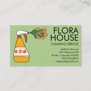Floral House Cleaning Service Spray Bottle Retro Visitekaartje