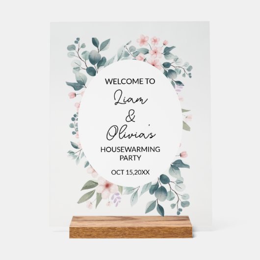 Floral Housewarming Party Entree Welkom Acryl Bord (Voorkant)