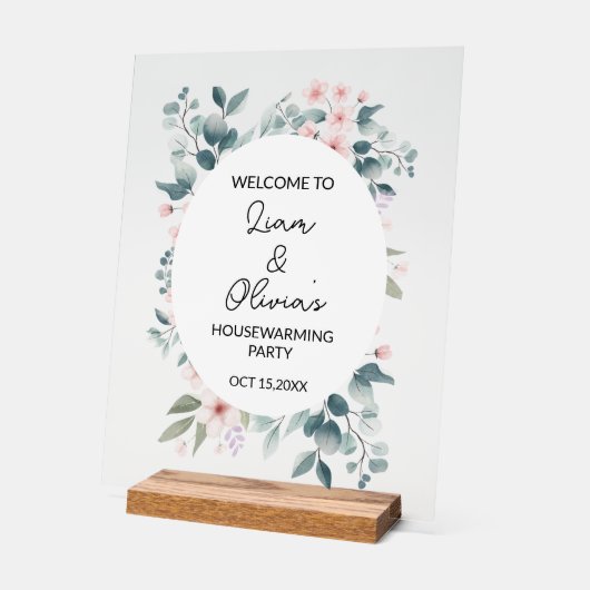 Floral Housewarming Party Entree Welkom Acryl Bord (Hoek)