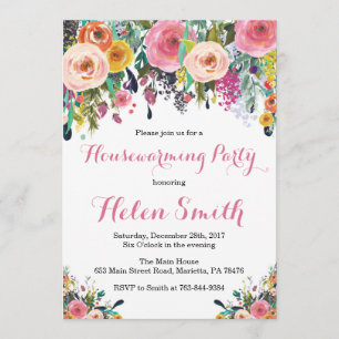 Floral Housewarming Party Invitation Card Kaart