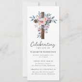 Floral houten kruis begrafenis digitale evite kaart (Voorkant)