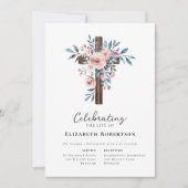 Floral houten kruis begrafenis kaart (Voorkant)