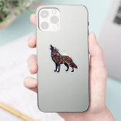  Floral Howling Wolf - Dark Blue Ornamental Folk A Sticker (Telefoon)