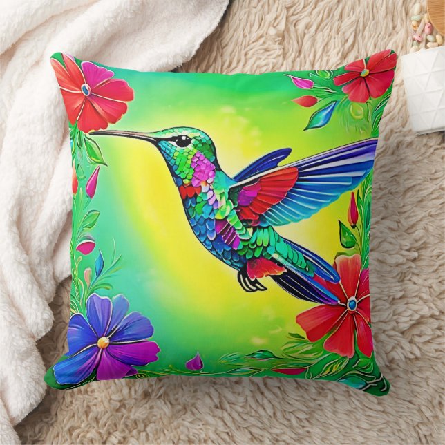 Floral Hummingbird Art Design Kussen (Deken)