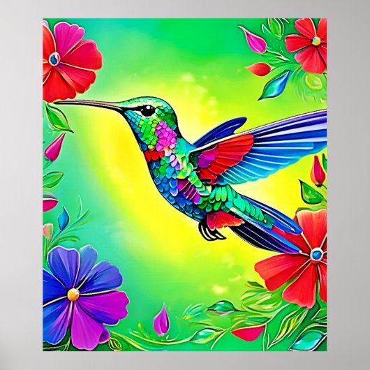 Floral Hummingbird Art Design Poster (Voorkant)