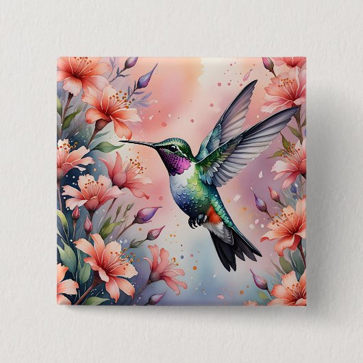 floral hummingbird button (Voorkant)