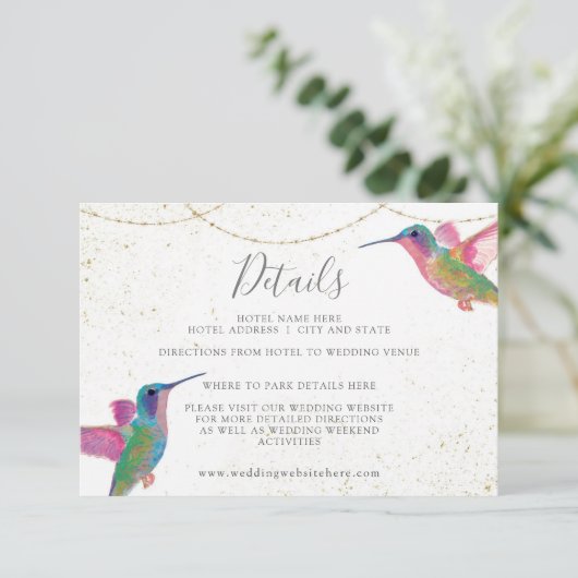 Floral Hummingbird Details Enclosure Card Informatiekaartje (Staand voorkant)