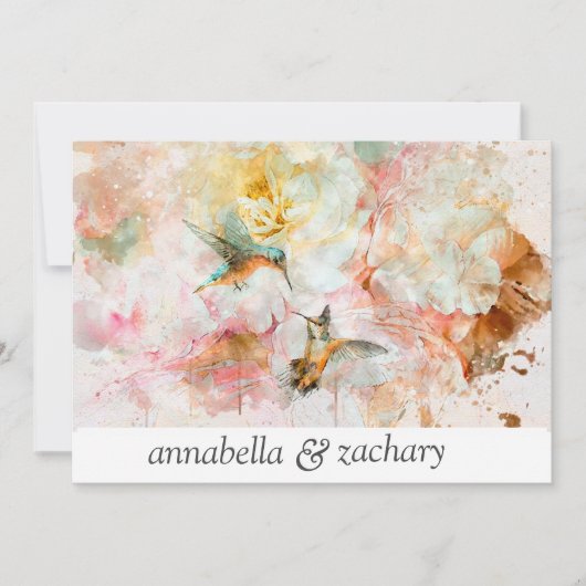 *~* Floral Hummingbird PHOTO QR RSVP AR26 WEDDING Kaart (Voorkant)