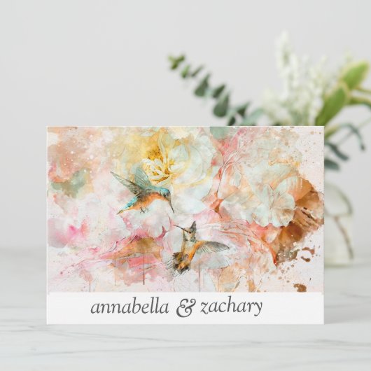 *~* Floral Hummingbird PHOTO QR RSVP AR26 WEDDING Kaart (Staand voorkant)