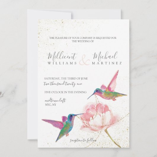 Floral Hummingbird Pink Gold Waterverf Weddenschap Kaart (Voorkant)