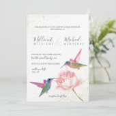 Floral Hummingbird Pink Gold Waterverf Weddenschap Kaart (Staand voorkant)