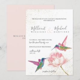 Floral Hummingbird Pink Gold Waterverf Weddenschap Kaart