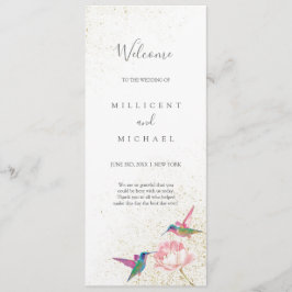 Floral Hummingbird Pink Gold Wedding Programme Programmakaart