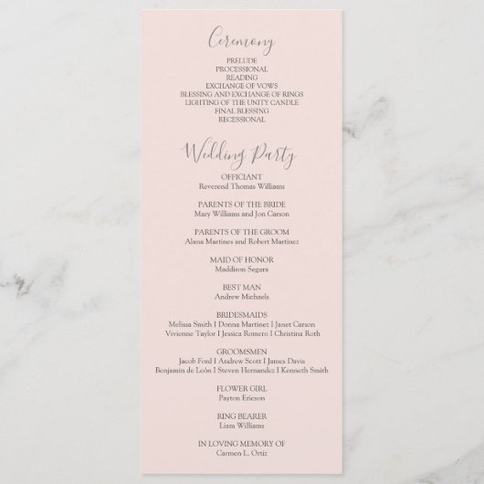Floral Hummingbird Pink Gold Wedding Programme Programmakaart (Achterkant)