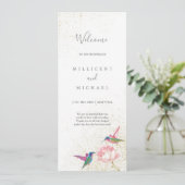 Floral Hummingbird Pink Gold Wedding Programme Programmakaart (Staand voorkant)