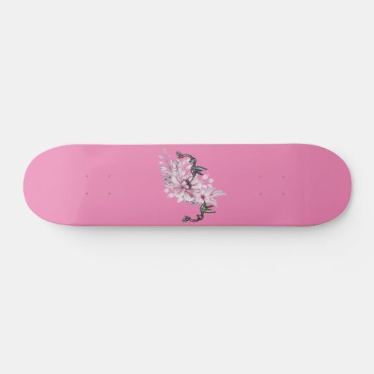 Floral Hummingbird Pink Persoonlijk Skateboard (Horizontaal)