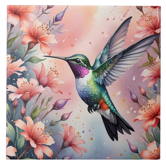 floral hummingbird tile tegeltje (Voorkant)