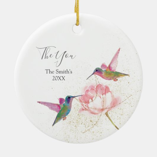 Floral Hummingbird Wedding Favor Ornament (Achterkant)
