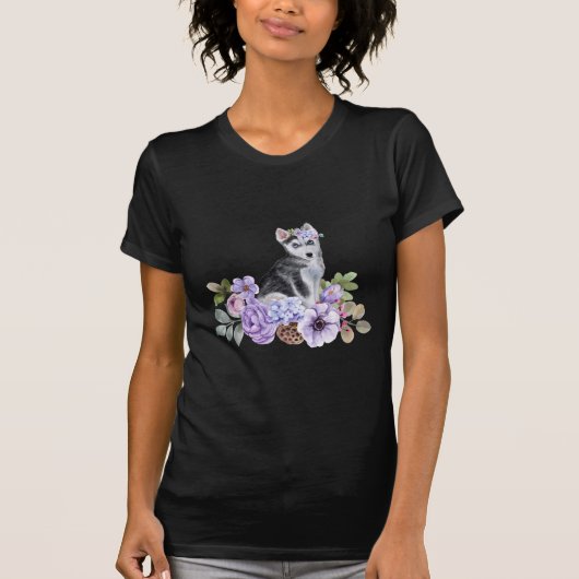 Floral Husky Puppy T-shirt (Voorkant)