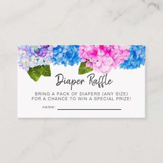 Floral Hydrangea Baby shower Luier Raffle Ticket Informatiekaartje (Voorkant)