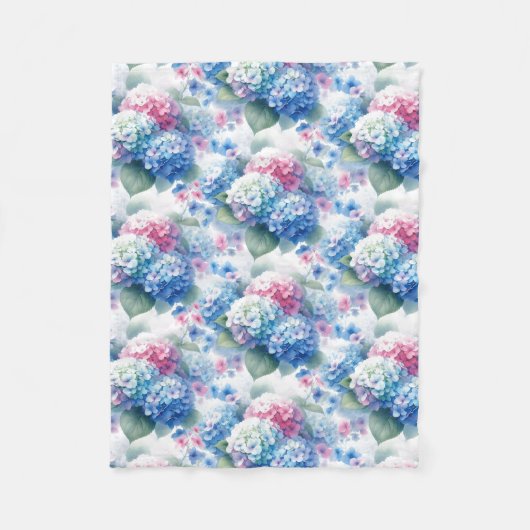 Floral Hydrangea Fleece Blanket Blue & Pink  (Voorkant)
