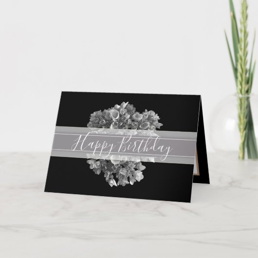Floral Hydrangea Flower Bouquet Silver Birthday Kaart (Voorkant)
