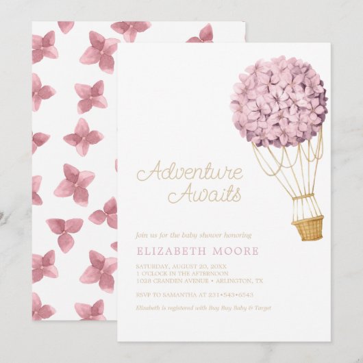 Floral Hydrangea Hot Air Ballon Baby shower | Kaart (Voorkant / Achterkant)