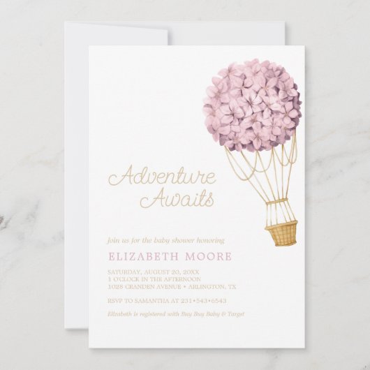 Floral Hydrangea Hot Air Ballon Baby shower | Kaart (Voorkant)