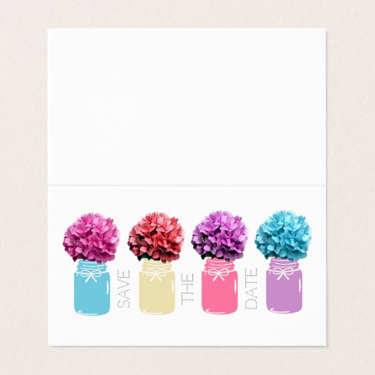 Floral Hydrangea Mason Jars Save the Date Card Visitekaartje (Buitenkant ongevouwen)