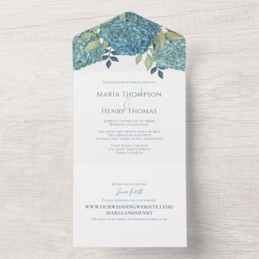 Floral Hydrangea Wedding Website Geadresseerde All In One Uitnodiging (Binnen)
