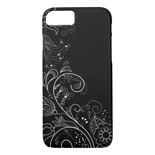 Floral i iPhone 7 hoesje zwart-wit (Achterkant)