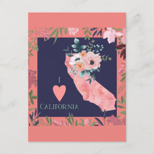  Floral I Love California State Map Briefkaart