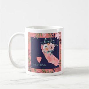 Floral I Love California State Map Koffiemok