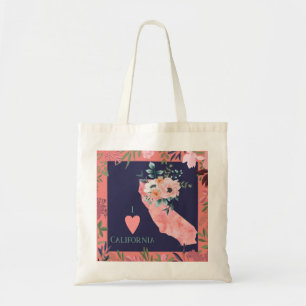 Floral I Love California State Map Tote Bag