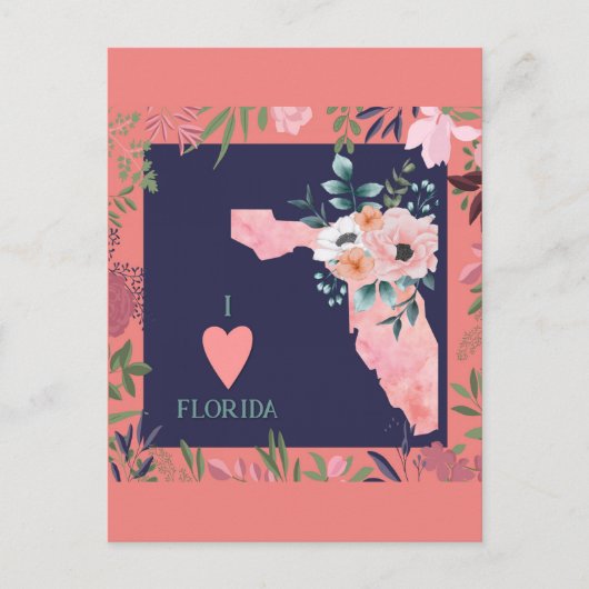  Floral I Love Florida State Map Briefkaart (Voorkant)