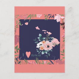 Floral I Love Hawaii State Map Briefkaart