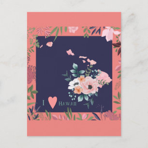 Floral I Love Hawaii State Map Briefkaart