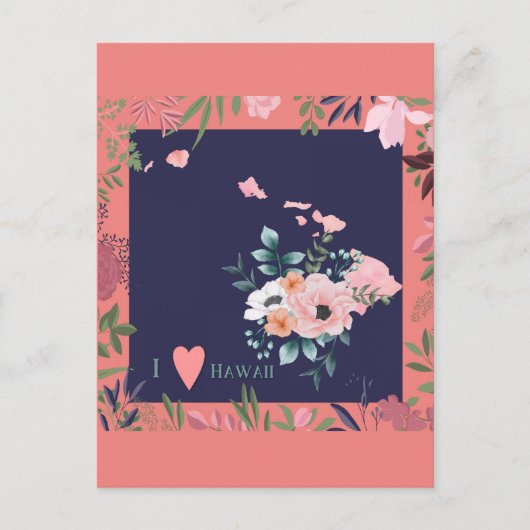 Floral I Love Hawaii State Map Briefkaart (Voorkant)