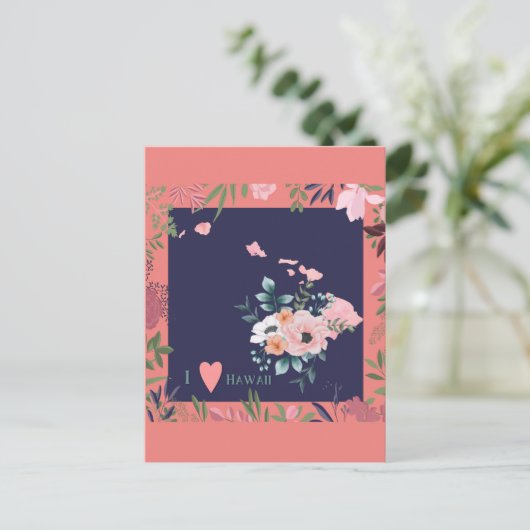  Floral I Love Hawaii State Map Briefkaart (Staand voorkant)