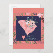 Floral I Love South Carolina State Map Briefkaart (Voorkant / Achterkant)