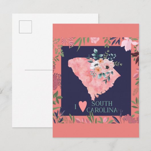  Floral I Love South Carolina State Map Briefkaart (Voorkant / Achterkant)