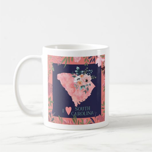  Floral I Love South Carolina State Map Koffiemok (Links)