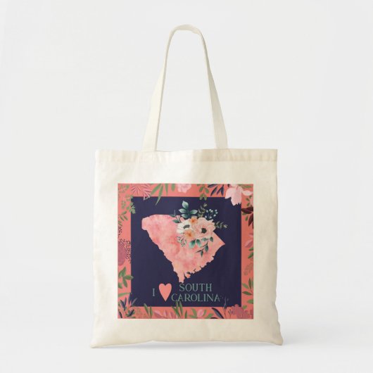 Floral I Love South Carolina State Map Tote Bag (Voorkant)